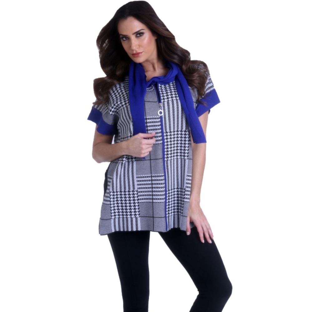 Angel Houndstooth Zip Sweater/Poncho with matching fedora hat